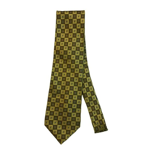 5/$10 Joseph Feiss 100% Silk Tie Brown Gold Geometric 58" - Picture 1 of 6